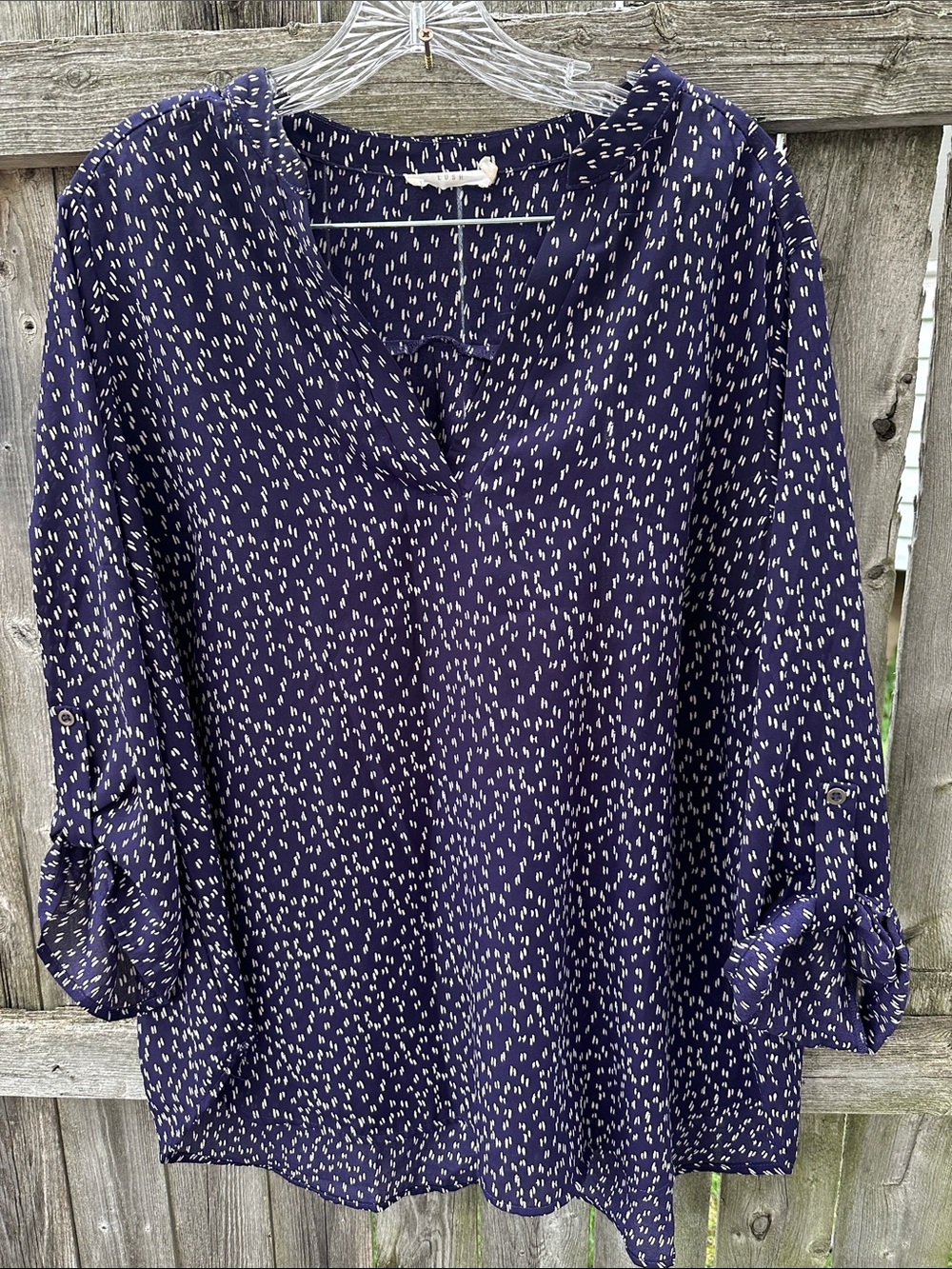 Lush Purple Dotted V-Neck Roll-Sleeve Tunic
